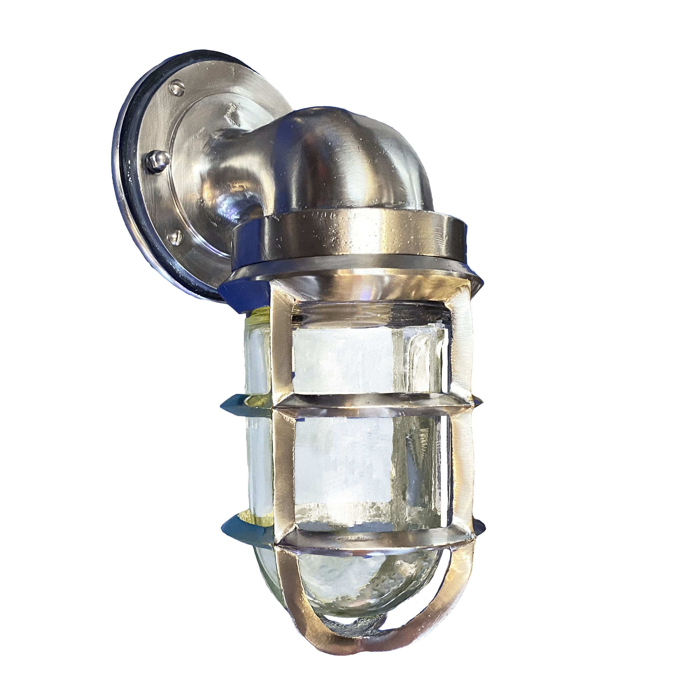 Marine Grade Brass Bulkhead Light w/ Hood (T-8) - Shiplights