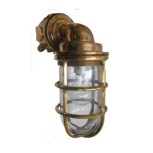 Reconditioned & Polished Brass 90 Degree Ships Bulkhead Wall Light Rare Find 