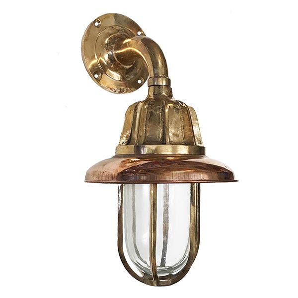 OLD INDUSTRIAL NAUTICAL POLISHED BRASS SCONCE LIGHT FIXTURE WITH CAGE PROOF 