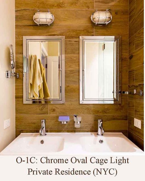 Chrome Small Oval Cage Light in New York City Bathroom